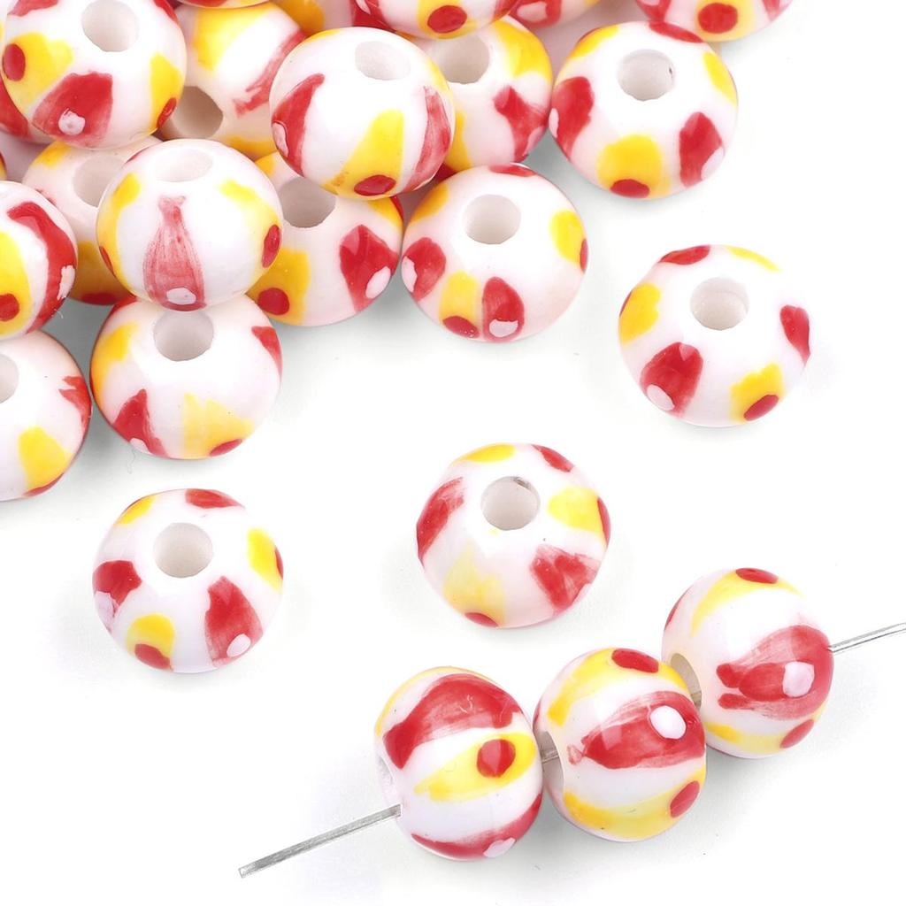 2Pcs Handmade Round Dot Ceramic Beads Charm Porcelain Loose Spacer Beads for DIY Jewelry Craft Making Accessories
