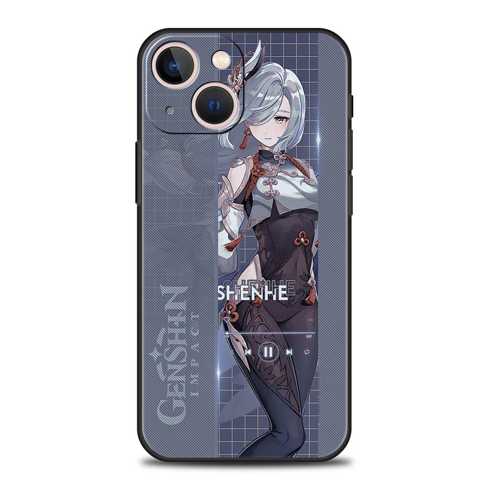 Genshin Impact Game Role Luxury Phone Case For iPhone 13 15 14 12 11 Pro MAX XR X SE XS 7 8 Plus Soft Black Protection Cover