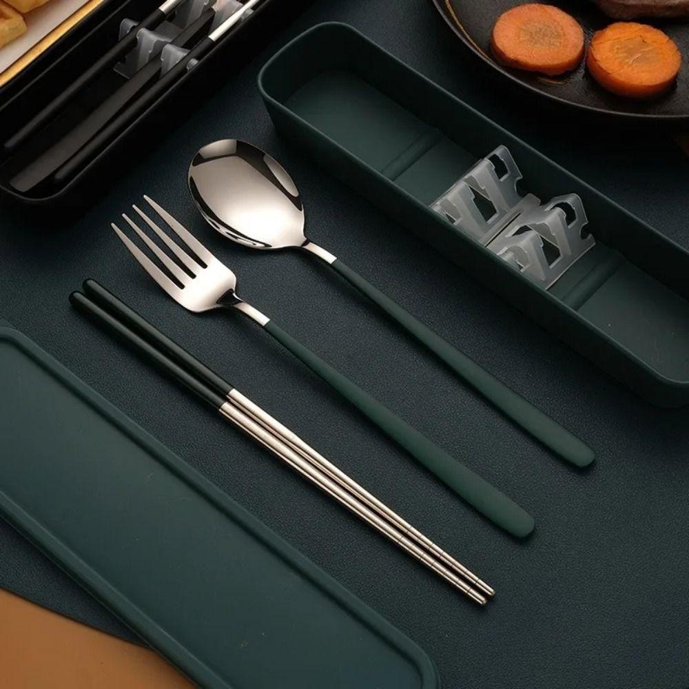 Stainless Steel Forks and Spoon Chopsticks Set 3 In 1 Travel Cutlery Set  Bar Accessories