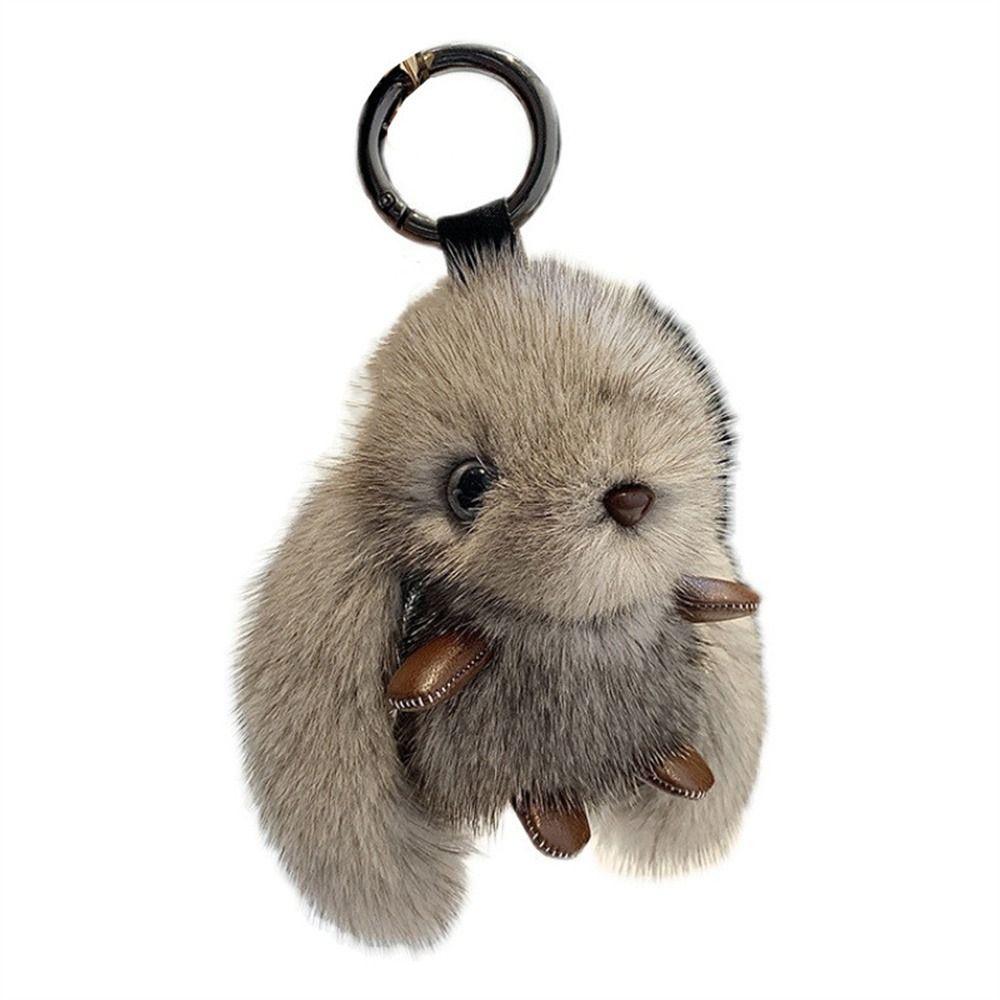 Pom Pom Portachiavi In Finta Pelliccia Di Coniglio - Morbido E Colorato, 8 Cm, Accessorio Per Borse, Chiavi, Cellulari E Cappelli - Colore Bianco