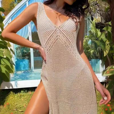 Ärmelloses, einfarbiges Strandkleid mit V-Ausschnitt – Frühjahr/Sommer-Kollektion