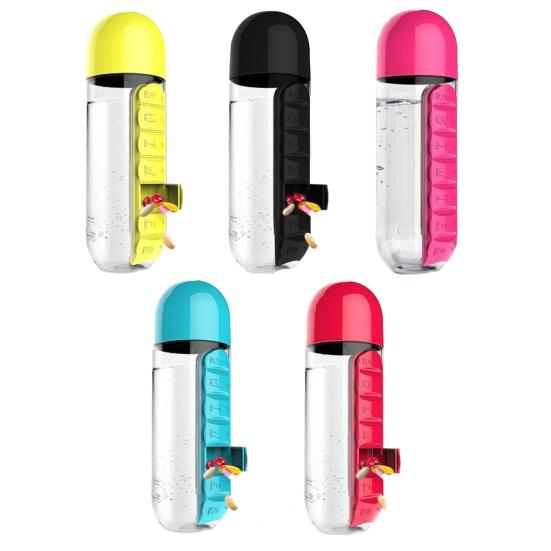 Pastillero Portátil Vaso de Agua 2 en 1 Botella de Agua con Organizador de Pastillas de 7 Días Fácil Montaje Vaso Recordatorio Diario de Pastillas para Viajes Hogar Trabajo Uso al Aire Libre