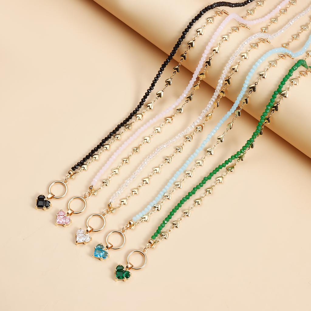 Double Layered Heart Crystal Beads Choker Necklace for Women Love Pendant OT Buckle Party Boho Jewelry Accessories
