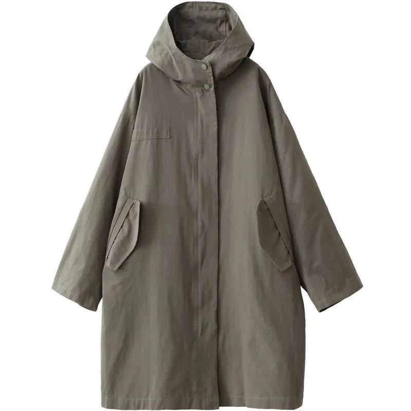 Chaqueta Cortavientos con Capucha Casual Holgada de Talla Grande para Mujer para Primavera y Otoño, Chaqueta de Media Longitud para Mujer para Primavera y Otoño