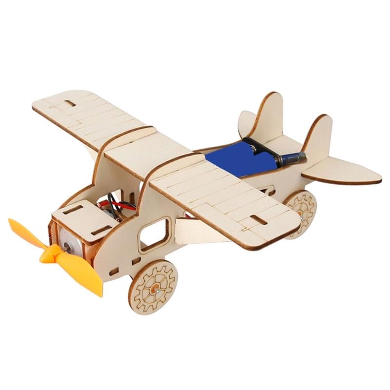 Educational Solar Power Plane Set Wooden Science Experiment Toy Plane Building Model Suitable for Youthful Engineers