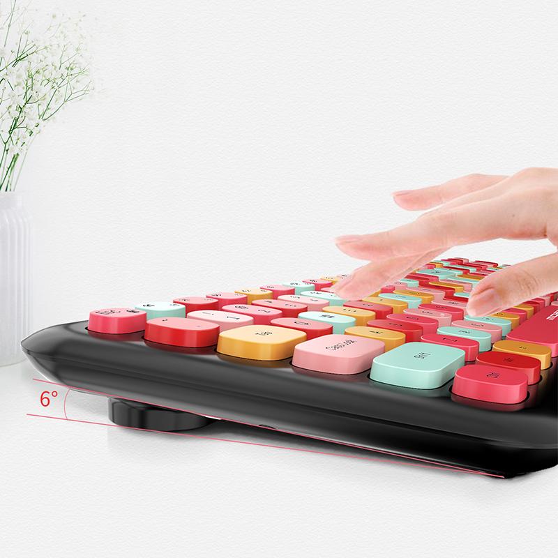 Mofii Trådløs mus og tastatursett Runde tastaturhetter Farget tastatur Kvinner Kontor Trådløst tastatur Full størrelse Skrivemaskintastatur
