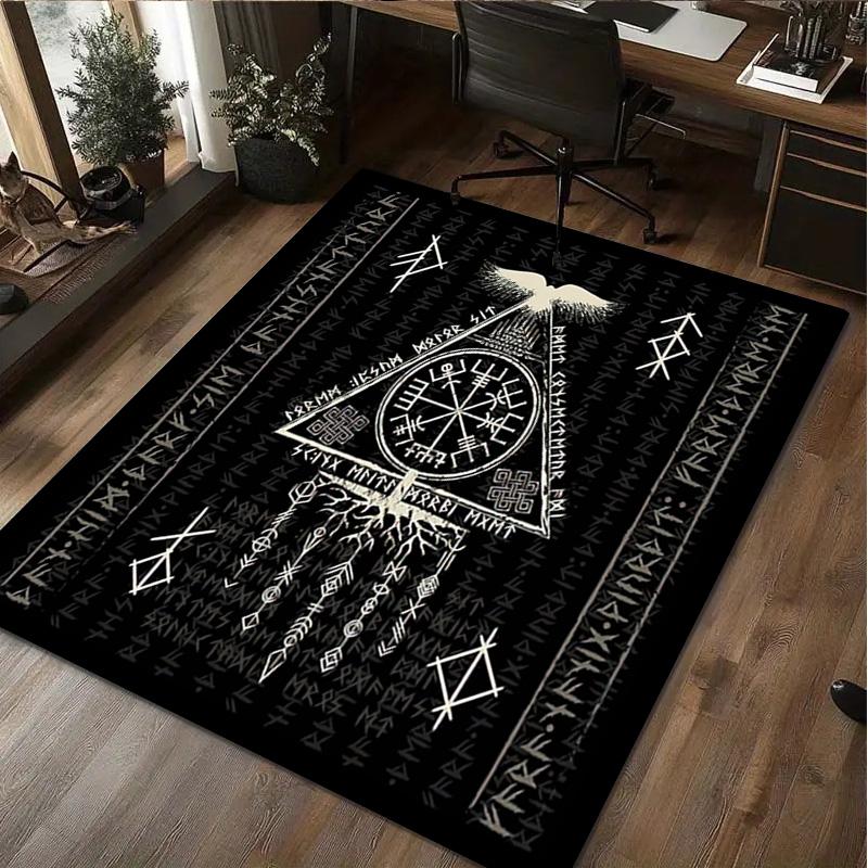 1Pc Viking Runes Print Rug - Home Decoration Carpet For Living Room Bedroom Flooring Computer Chair Area Rug