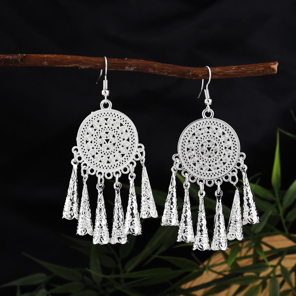 Miao Silver Tassel Earrings: Ethnic Style, Fashionable Exaggeration, Light Luxury Design