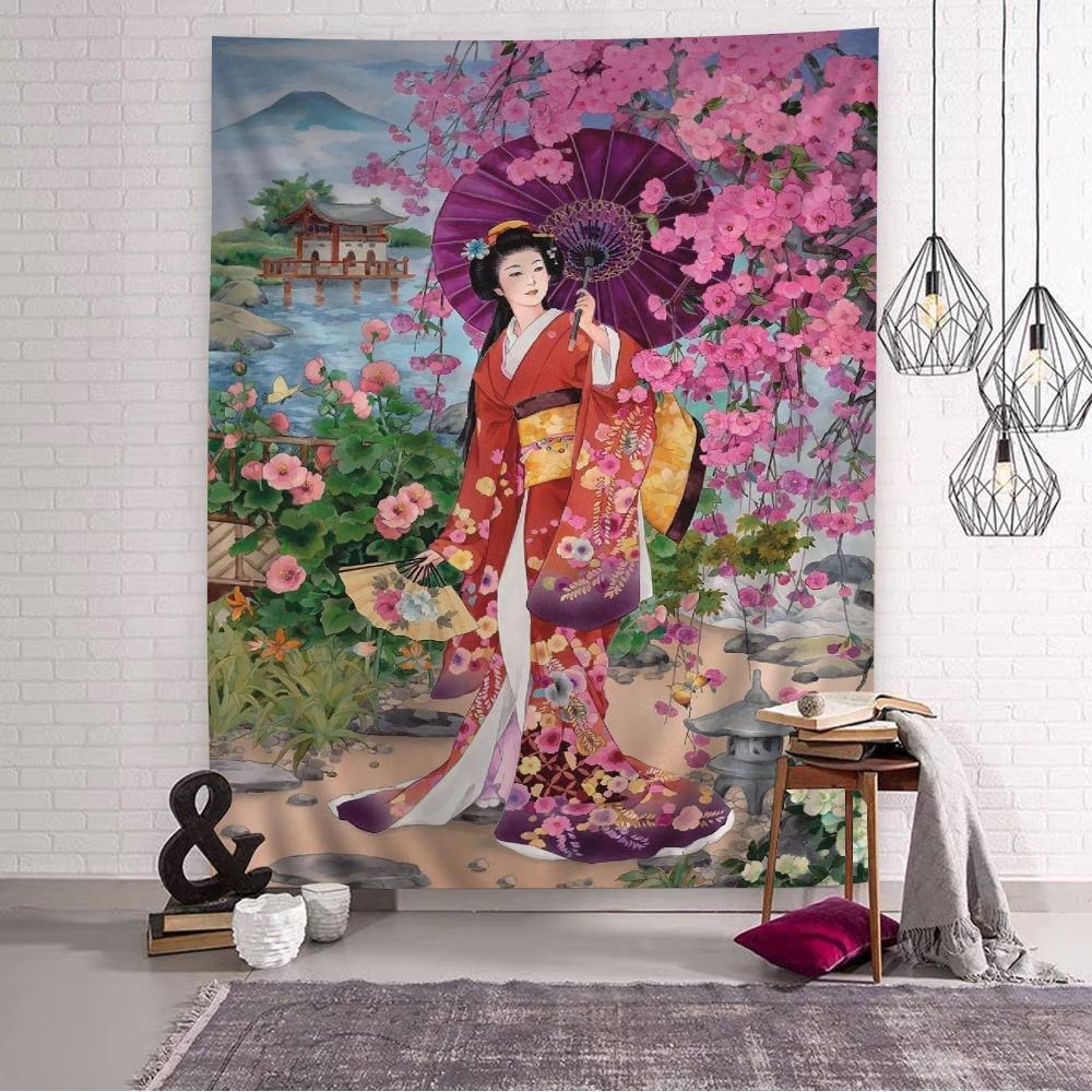 Japanese Geisha Hanging Bohemian Tapestry Hanging Tarot Hippie Wall Rugs Dorm Home Decor
