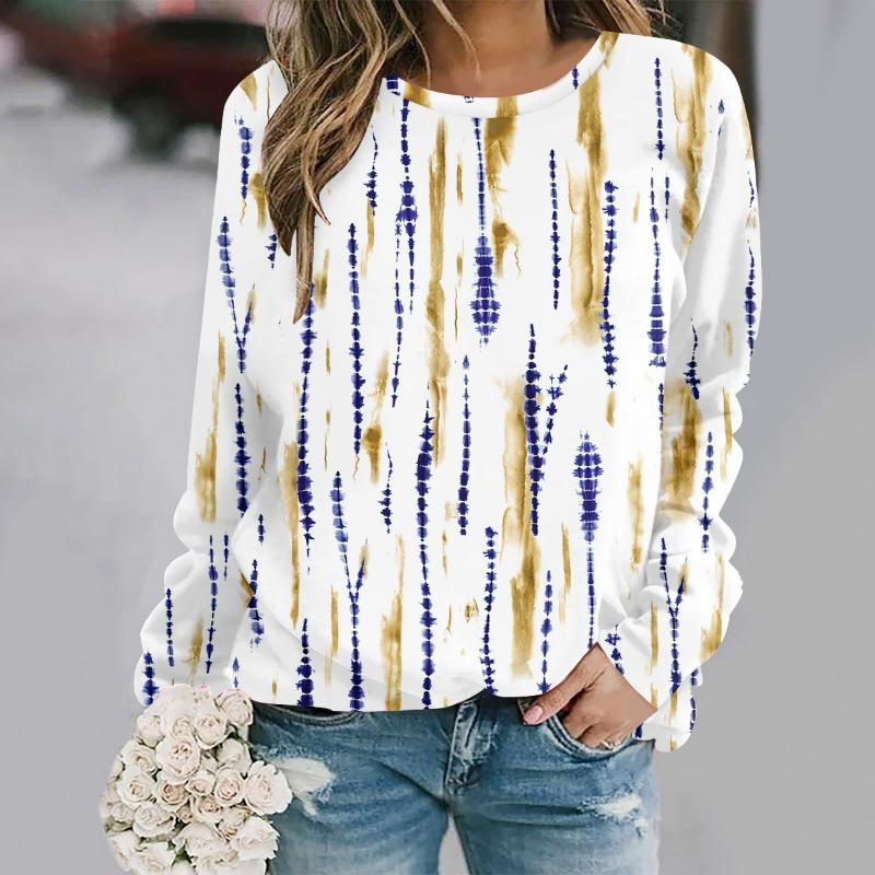 Plus Size Autumn and Winter New Fashion Round Neck Long Sleeve Printed Elegant Casual Loose Pullover Oversized Streetwear