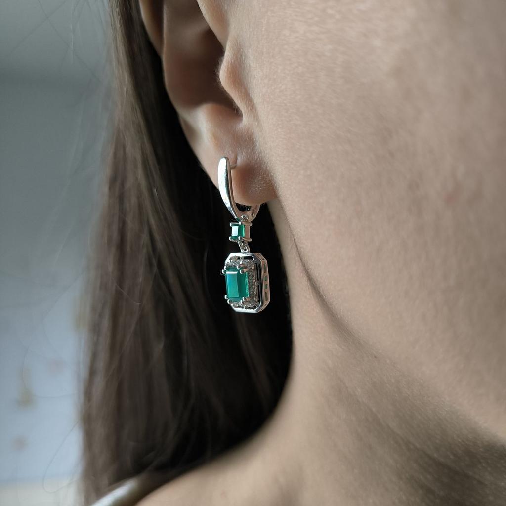 Silver Earrings with Natural Agate 2.617ct, Cubic Zirconia (2197287)