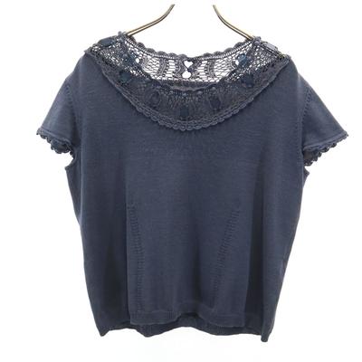 Leilian French Sleeve Knit 13 Charcoal Navy Women Used