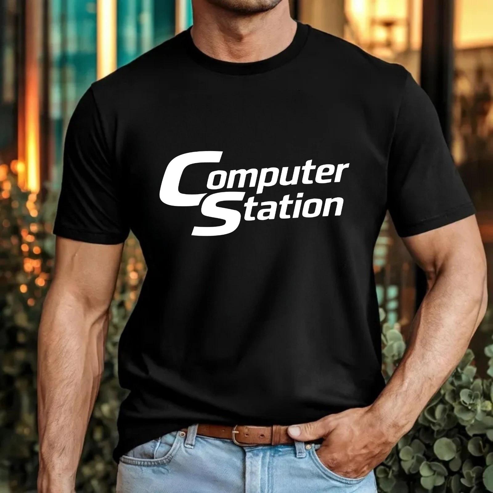 

Computer Station Retro Logo T-T-Shirt 80s Vintage Tech Geek Culture Gift Tee Top 3XL