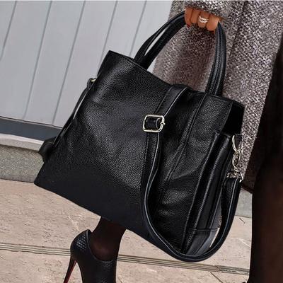 Cowhide Women's Handbag Casual Versatile Black Daily Commuting Single Shoulder Crossbody Tote Bag