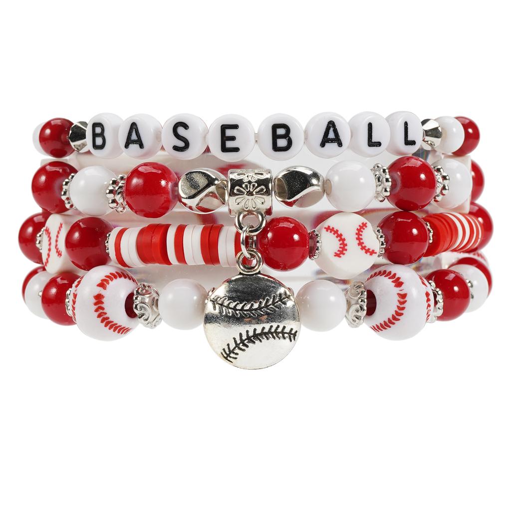 Basketball Football Game Day Bracelets for Women Stackable Heishi Beaded Stretch Bracelet