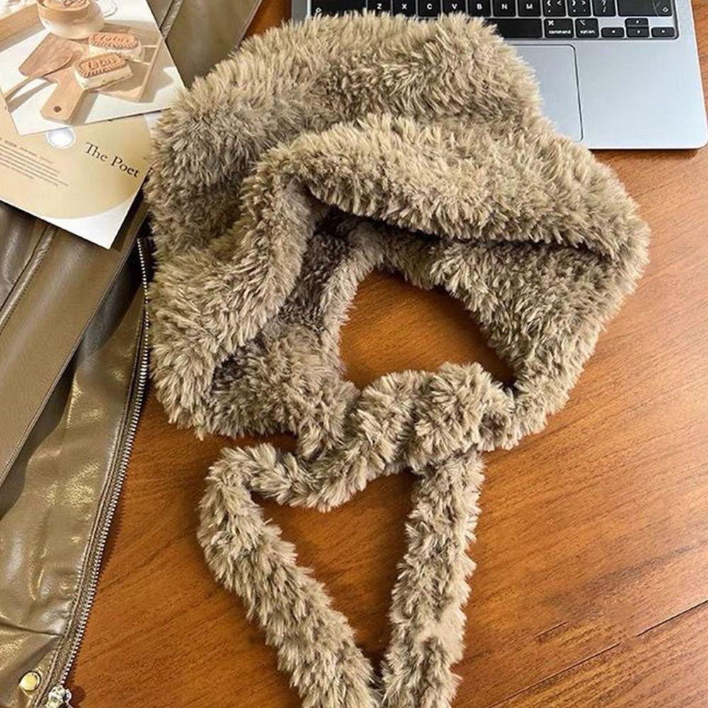 Cartoon Plush Pullover Hats Soft Cute Cat Ear Hat Y2K Ear Protection Hat  Outdoor