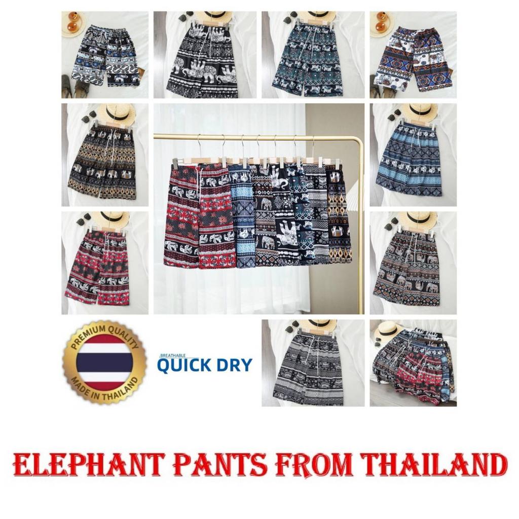 Elephant Pants Shorts Casual Adjustable Elastic High Waistband Strap Rope Women Men Unisex Print Thailand Streetwear Beach Bohemian Retro Vintage