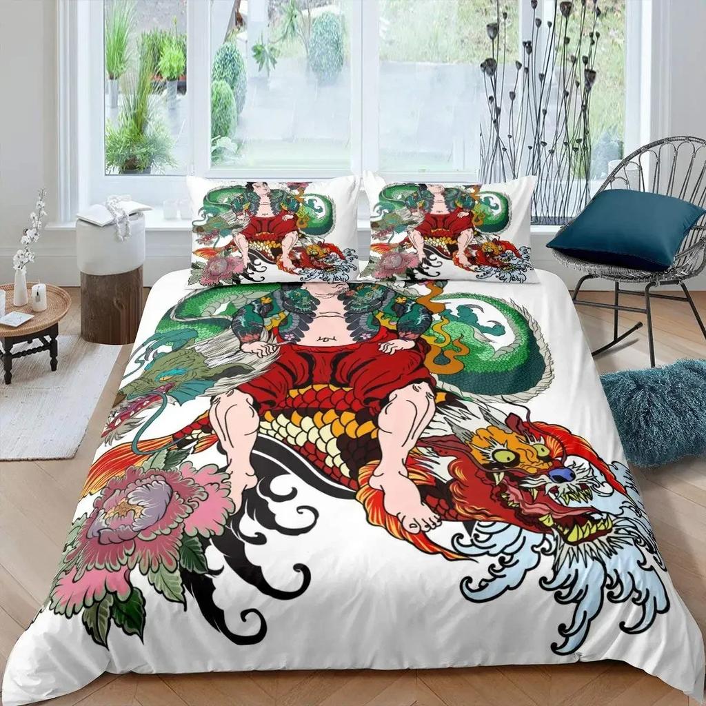Japanese Style Duvet Cover Koi Fish Cherry Ukiyo-E Geisha Quilt Cover Sun Crane Polyester Japanese Culture Theme Bedroom Decor