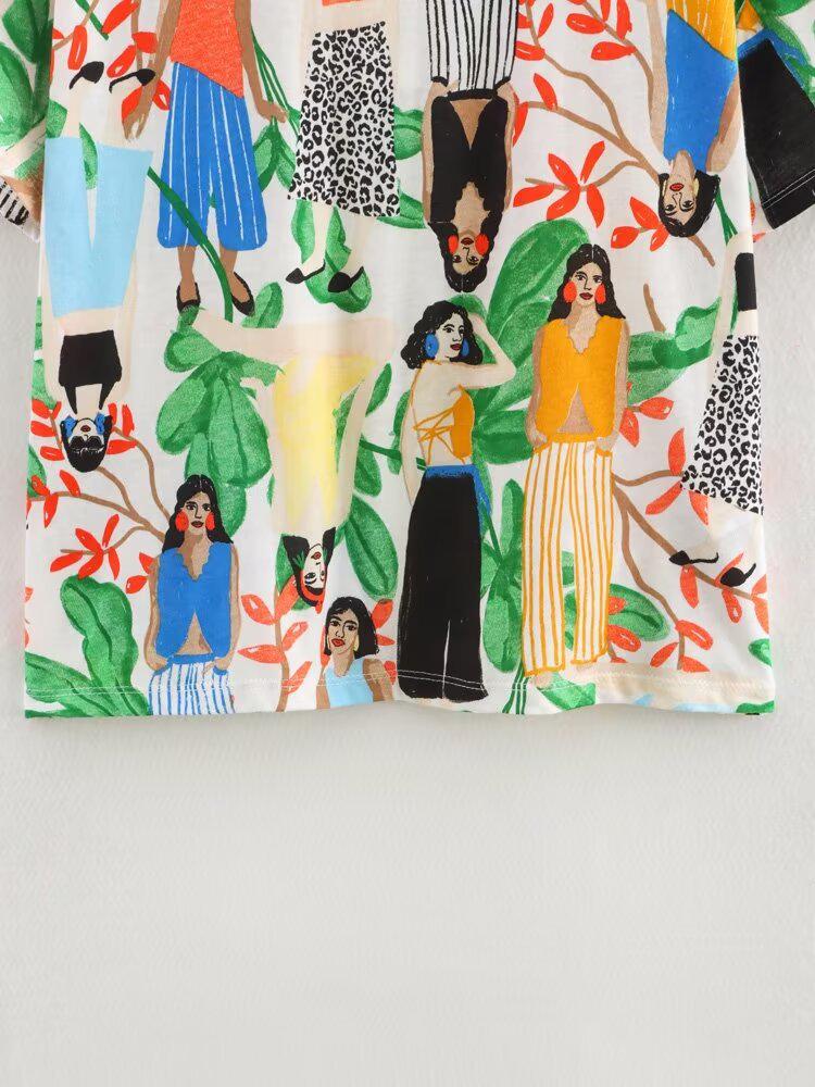 Spring 2025 Women's European & American Style Crew Neck Short Sleeve Print T-Shirt