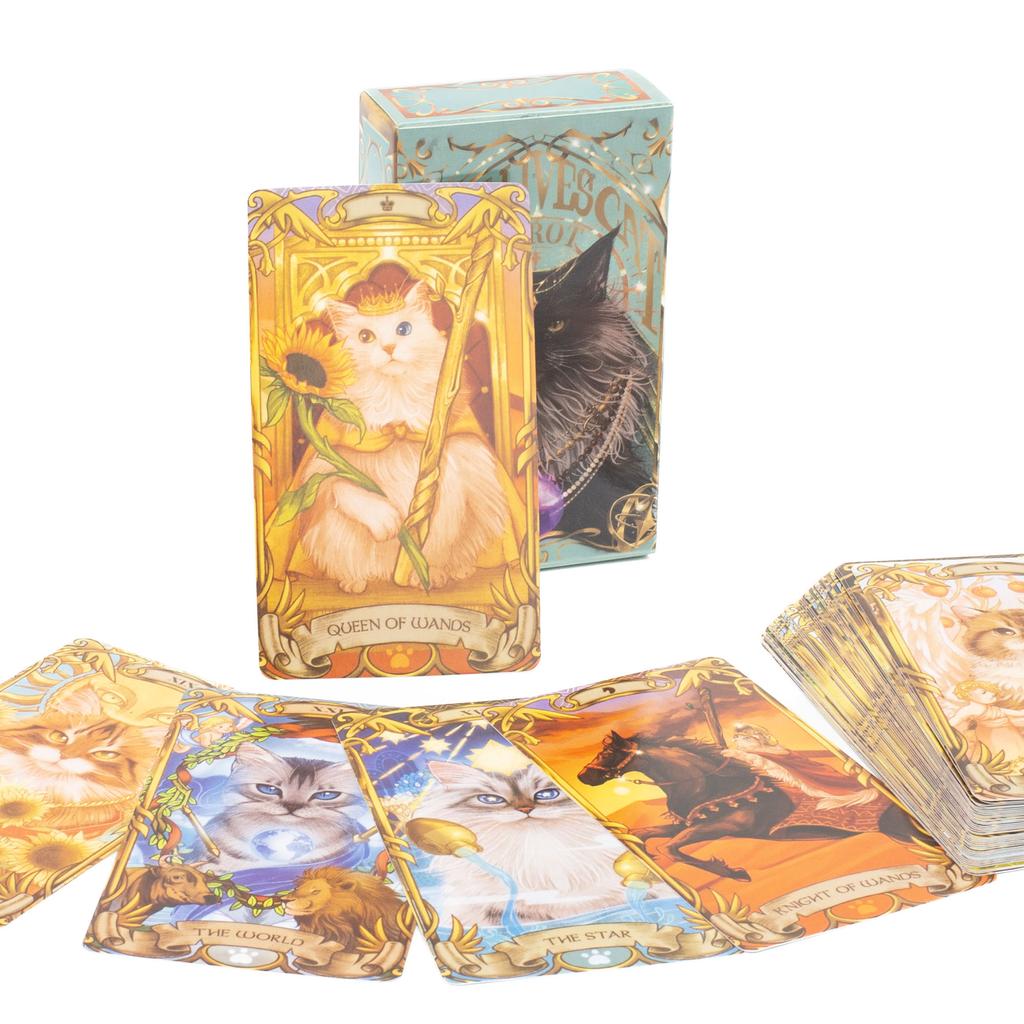 Kitten Tarot Deck 78Pcs Cute Black and White  For Beginners  Version Mysterious Board Game Fun Fortune Telling Kit