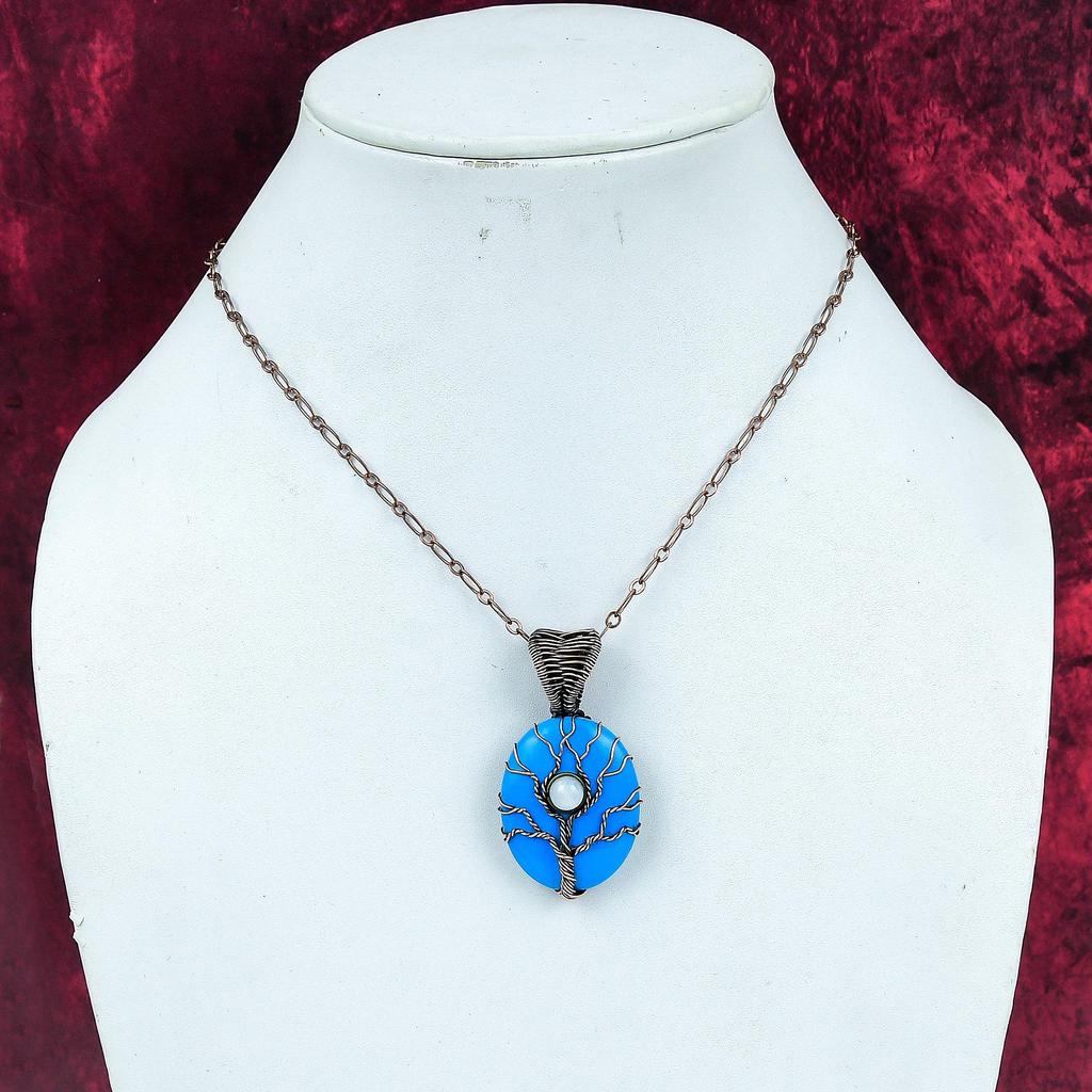 Tree Of Life Sleeping Beauty Turquoise Pendant Copper Wire Wrapped Unique Jewelry