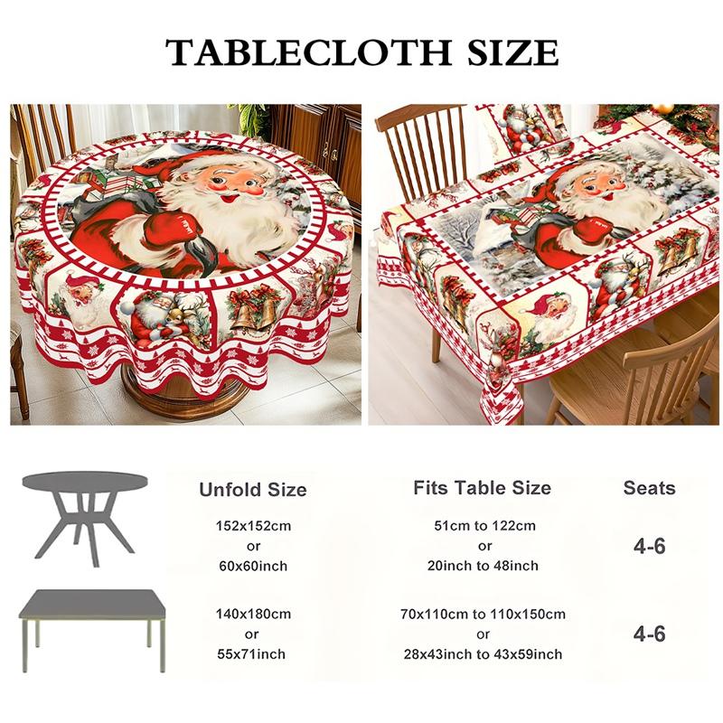 Vintage Christmas Tablecloth New Year 2026 Santa Claus Table Cover Christmas Party Table Decorations for Home 2026 Gifts Navidad