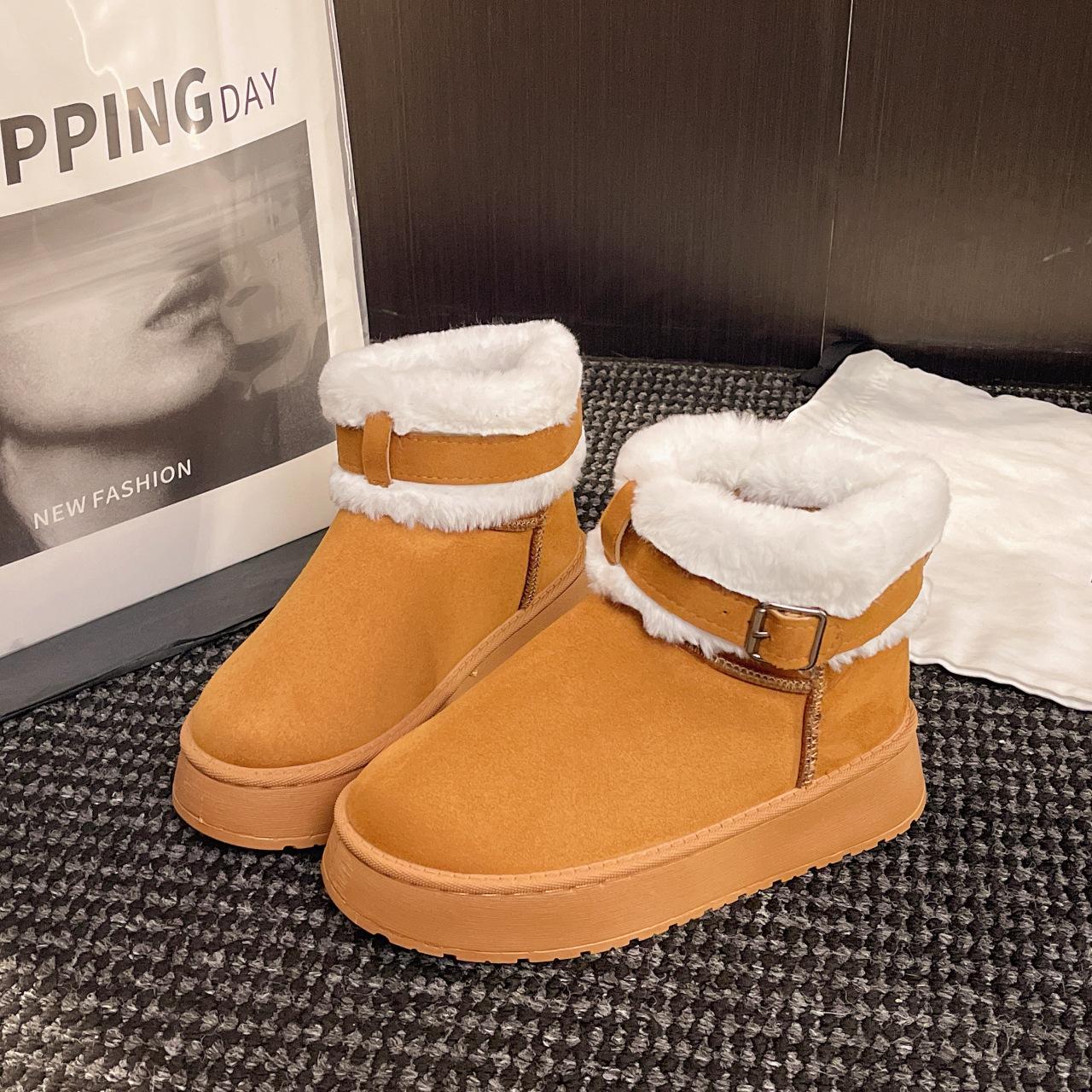 

Женские зимние ботинки на платформе широкой полноты, утепленные плюшем, зимние ботильоны в корейском стиле, нескользящие теплые ботильоны для женщин 42 малиновый