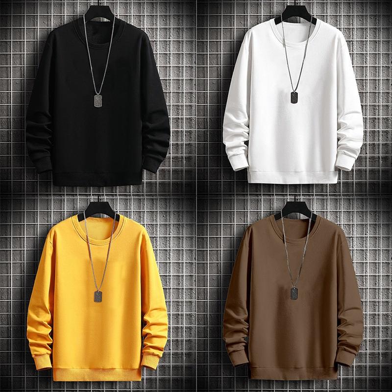 Men's Autumn And Winter Trendy Simple Solid Color Round Neck Loose Casual Long Sleeved Shirt