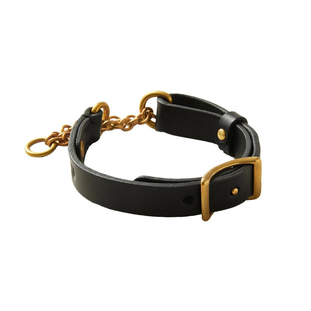 We Original Leather Half Chain Collar Black for Large Dogs GOOD MANNERS DOG SERIES - (L) /