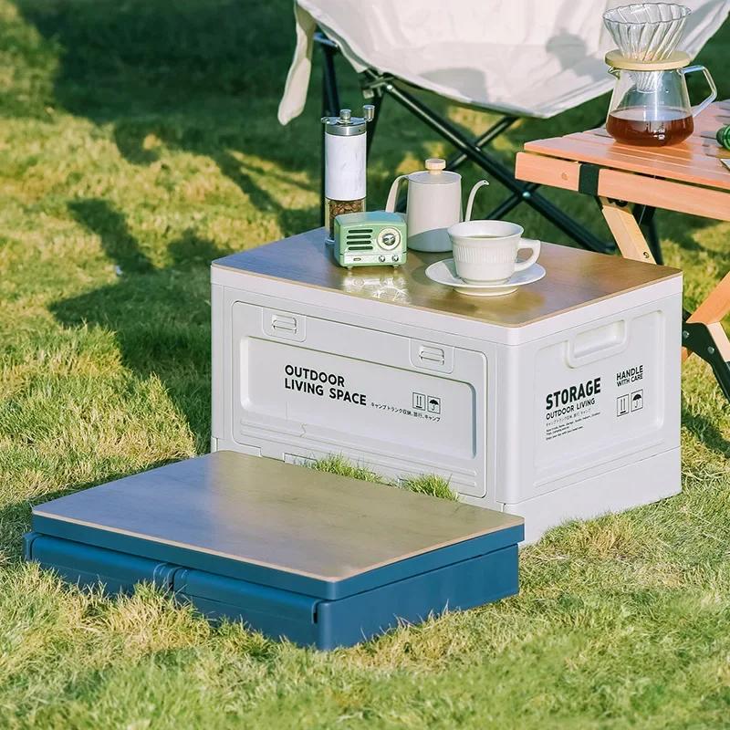Foldable Storage Box, Indoor Household Outdoor Camping Side Door Wooden Cover Folding Storage Box, Car Trunk Storage Box
