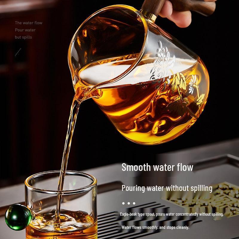 HANDUNYOU Heat-Resistant Glass Fairness Cup with Wooden Handle