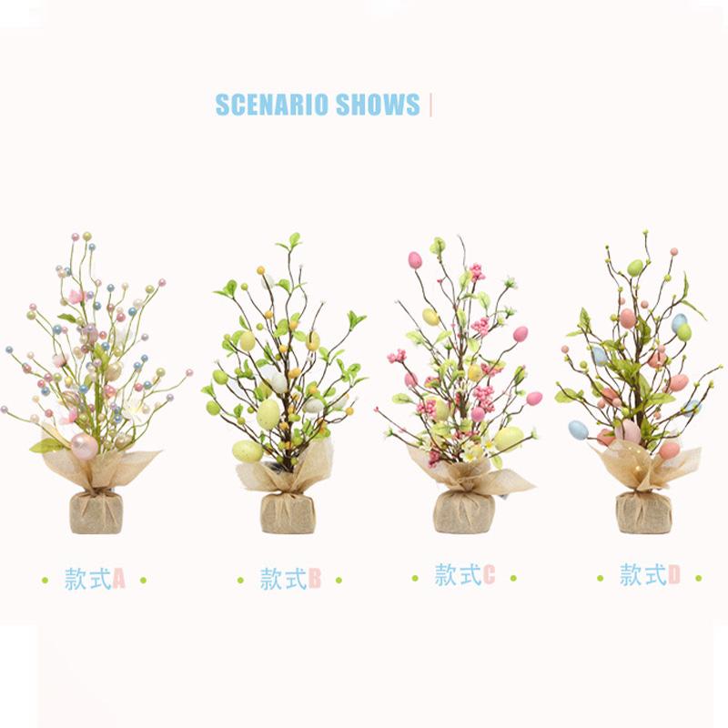 45cm Easter Egg Tree Branch with LED Lights Decora Colorful Painting Desktop Eggs DIYEgg Artificial Flower for 2025 Easter Party