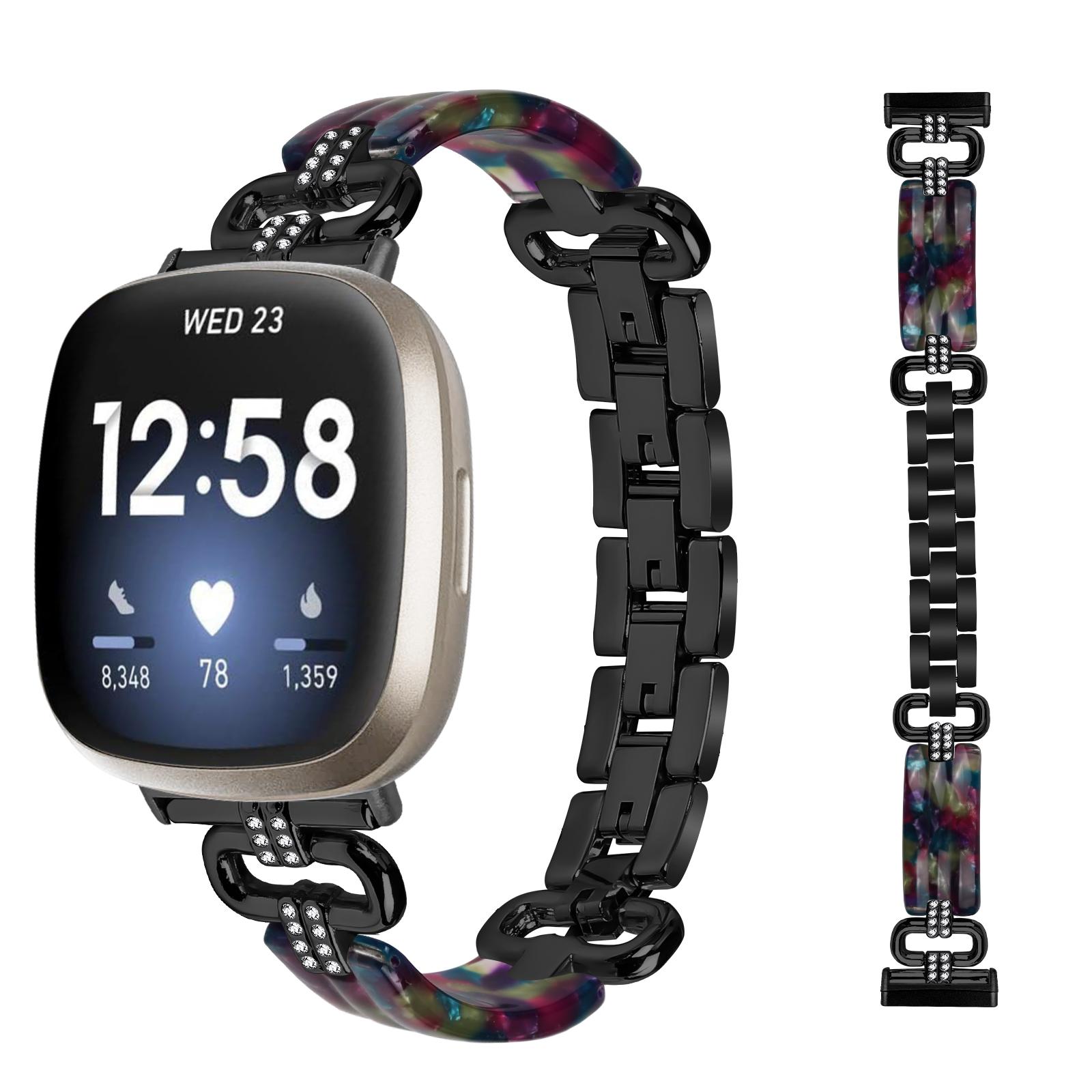 

For Fitbit Versa 4/Sense 2 Smartwatch Band Resin+Rhinestone Strap Silver