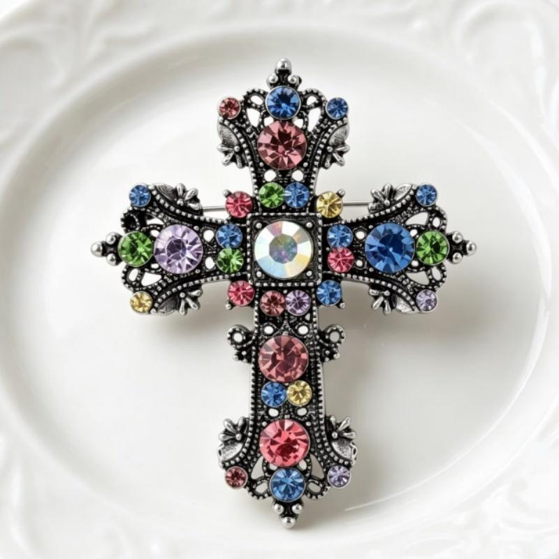 Trendy Rhinestones Cross Brooches For Women Unisex Creativity Pins Badges Office Party Backpack Gifts Jewelry Accessories