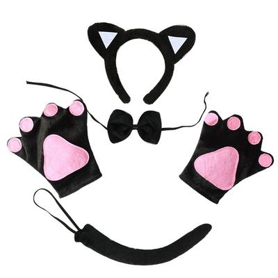 Juego de 5 disfraces de gato, diadema con orejas de gato, pajarita de gato, cola de gato, guantes de gato para disfraz de Halloween