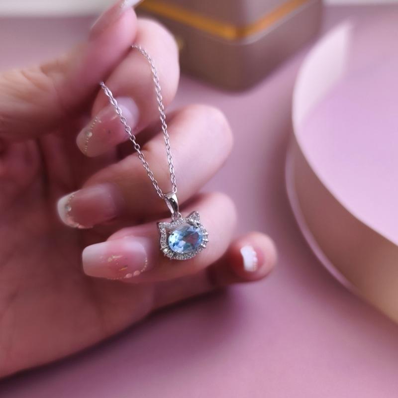 S925 Sterling Silver Pendant Necklace Natural Garnet Crystal High Grade Clavicle Chain Gift