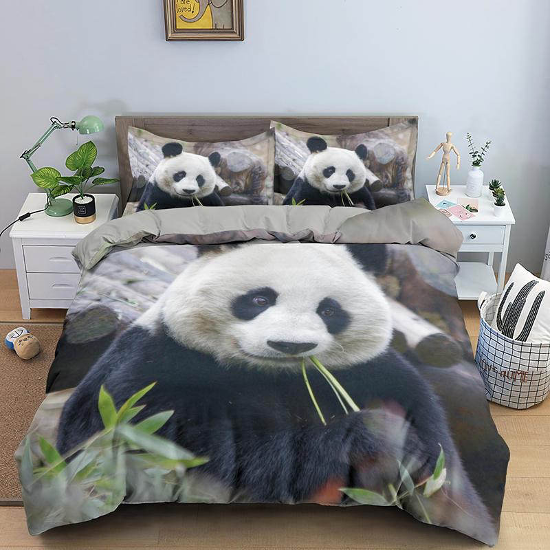 3D Panda Bedding Set Lovely China Black White Animal Duvet Cover King Queen Bamboo Comforter Cover 2/3Pcs Quilt Cover
