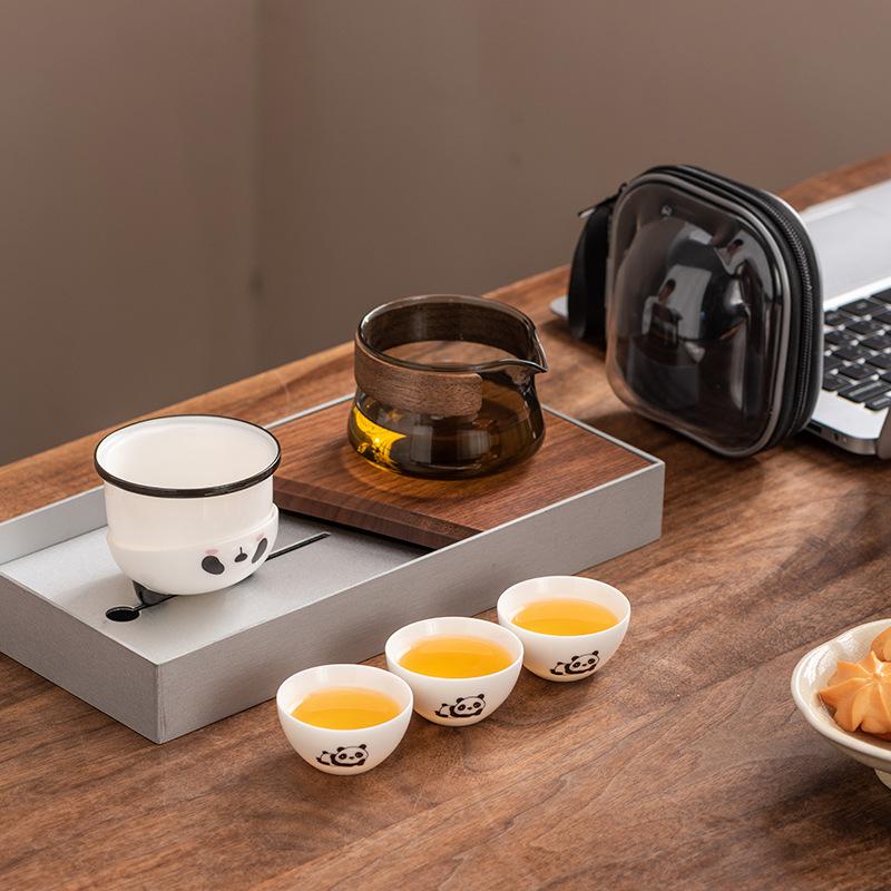 Creative Panda Travel Tea Set One Pot Three Cups Ceramic Kuaike Cup Gift Corporate Business Companion