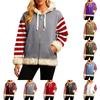 Women's Comfortable Loose Fashion Casual Striped Print Long Sleeve Pockets Hooded Sweatshirt Jacket