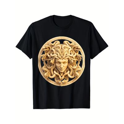 Medusa Head Graphic Tee Men's Greek Mythology Print Short Sleeve Cotton Casual T-Shirt