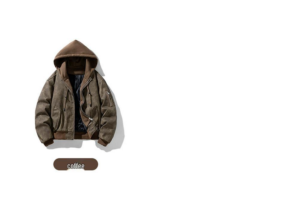 Versatile Men's Retro Two-Piece Look Hooded Jacket - Trendy Casual Autumn Winter Fashion Outerwear