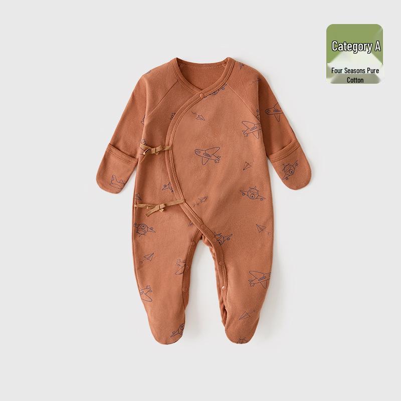 Baby Romper Pure Cotton A-Grade Crawling Suit with Hand & Foot Covers - Anti-Scratch Pajamas for Boys & Girls