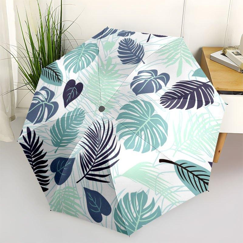 Tropical Leaf Patterned Fabric-Nature Inspired Design for Home Decor&CraftingUmbrella with Cute Design,Portable 3-Fold Compact Umbrella for