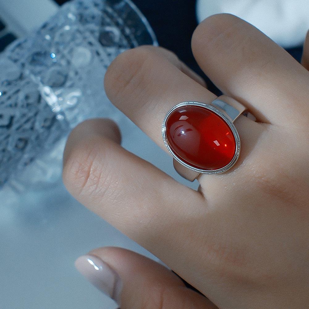 Elegant Chinese Style Adjustable Red Agate Vintage Ring for Women