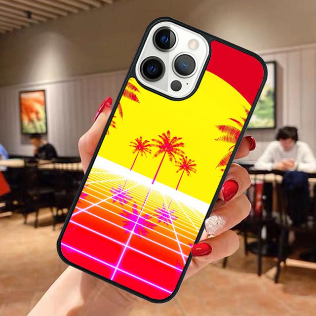 80s Retrowave Neon Palms Tree Phone Case For iPhone 17 Air 13 12 14 15 16  Cover For Apple Pro Max Plus