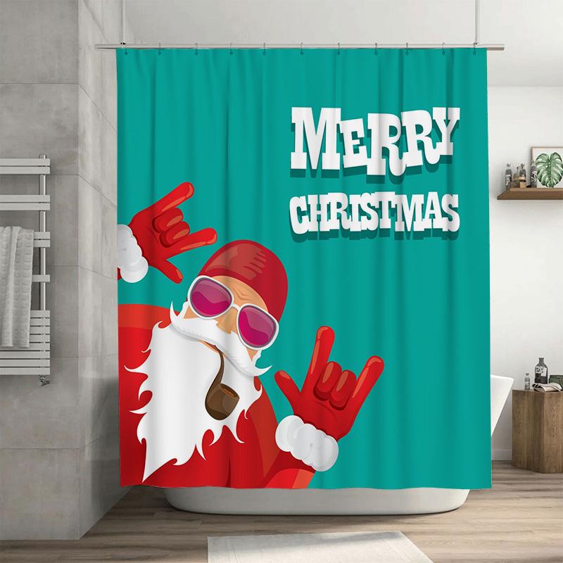 

Tu Christmas Santa Claus Shower Curtain Waterproof Holiday Festive Bathroom Decor Xmas Pattern Backdrop Holiday Home Decoration W60H190(CM)-1 Pcs