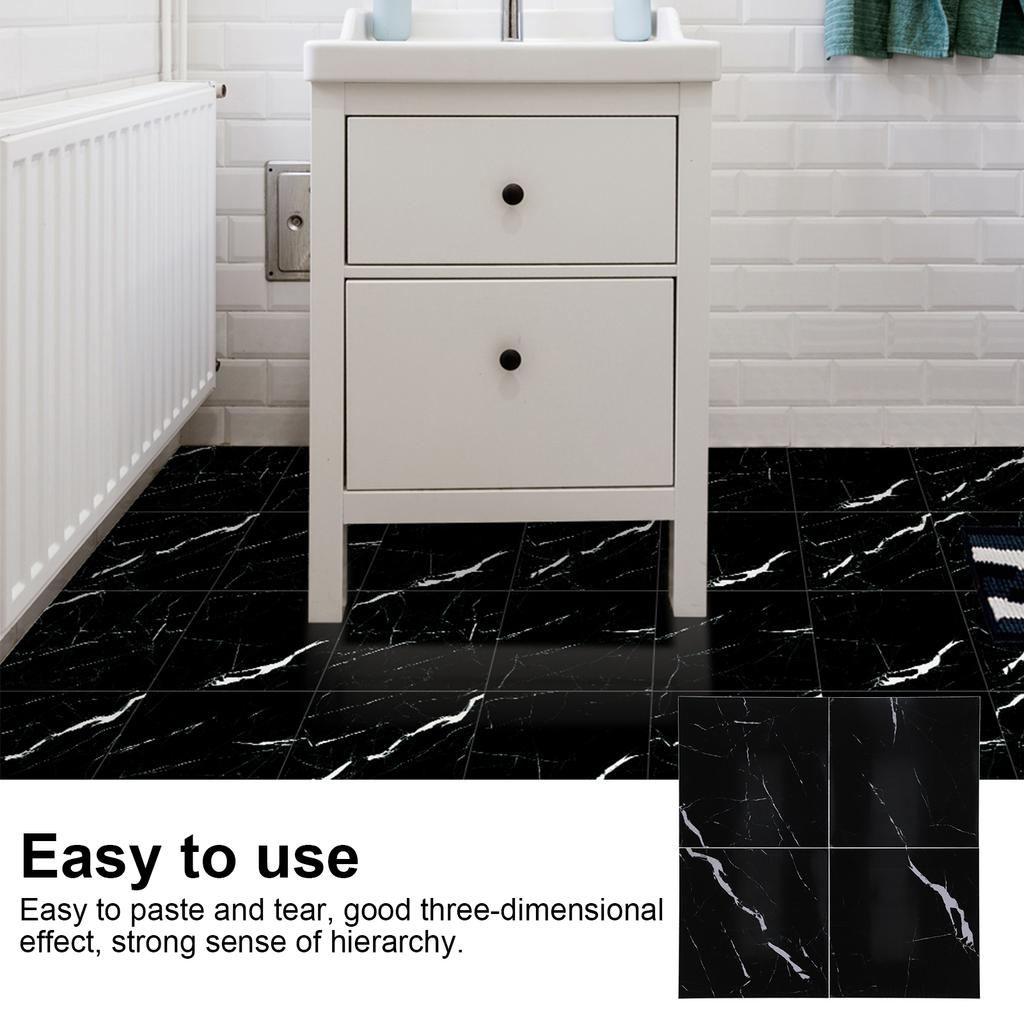 4Pcs Thickened PVC Floor Tile Stickers 30x30cm Waterproof Self Adhesive Wall Floor Decals for Kitchen Bathroom Home Decoration Black