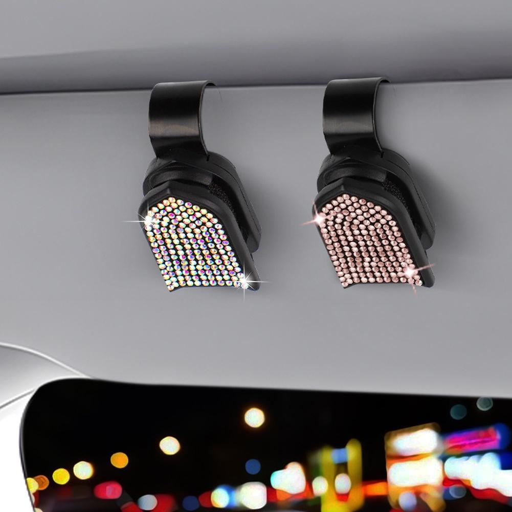 Car Sun Visor Organizer with Rhinestone Detail and Firm Grip for Eyewear and Card Storage Suitable for Most Vehicles