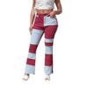 2025 Autumn Color Block Patchwork High Waist Flared Women's Denim Pants