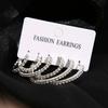 3 Pairs Different Size Crystal Earrings Full Shiny Rhinestone Jewelry Gifts Hoop Earrings  Women